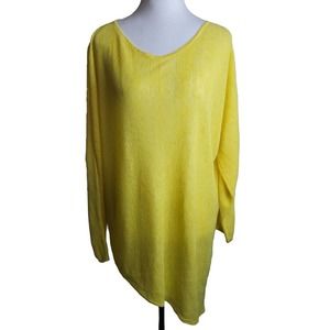 Eileen Fisher Small Women‎ Pullover Sweater 100% Linen Asymmetrical Hem Yellow